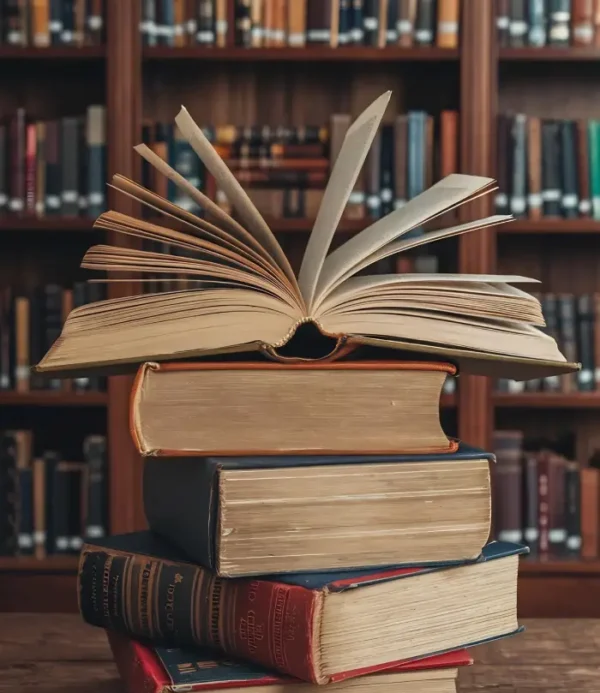 education-learning-concept-with-opening-book-textbook-old-library-stack